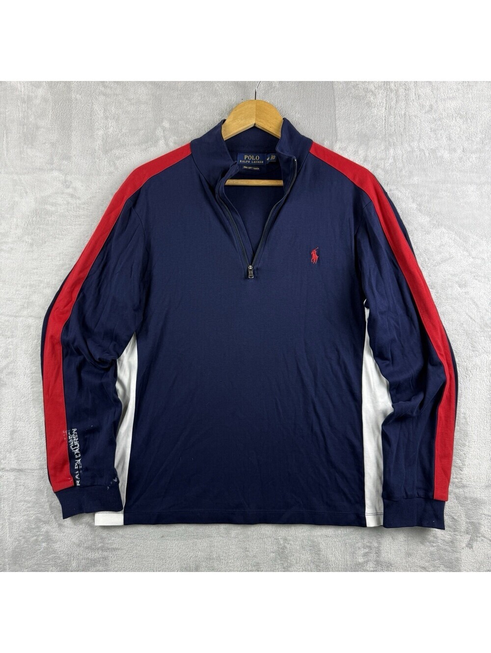 Polo Ralph Lauren Men M Pima Soft Touch 1/4 Zip Pullover Navy Red Pony Golf Prep